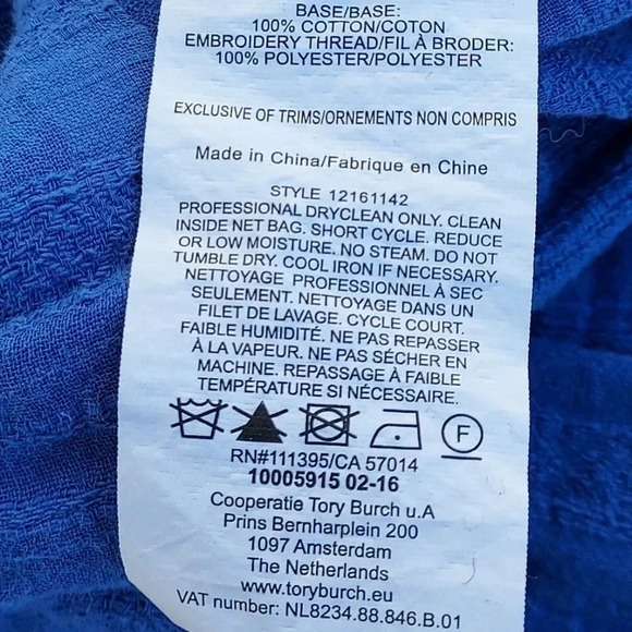 Tory Burch Blue Womens Blouse with Tassels Tie S/P 100%Cotton - Picture 11 of 12